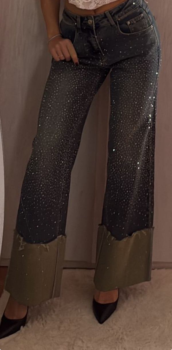 JEANS PALAZZO BRILLANTINATO