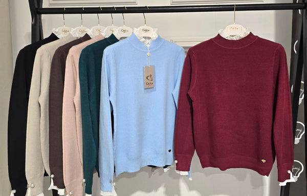 MAGLIA PERLA CON RICCIOLETTO AL COLLO