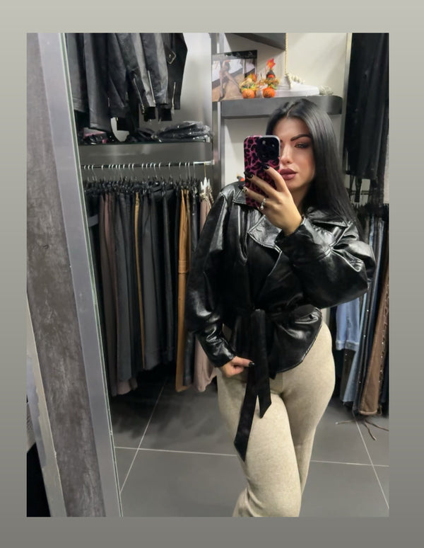 GIUBBOTTO ECOPELLE CON CINTURA